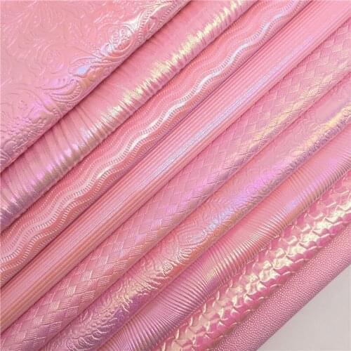 LEOsyntheticoDIY Pink Flowers Wave Stripes Weave Embossed Leather Iridescent Faux Synthetic Vinil For DIY Bows 21X29CM R060