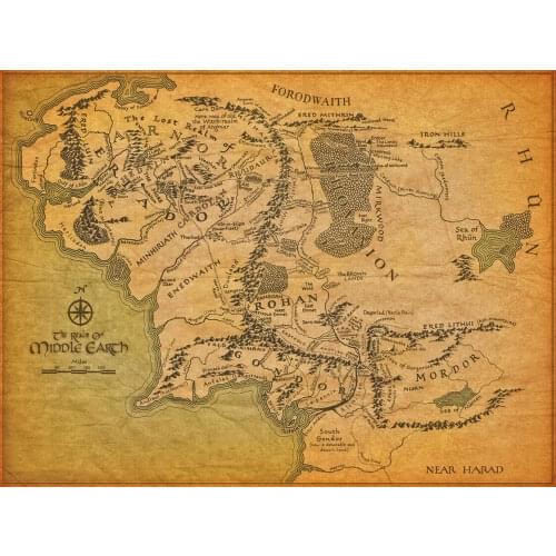 The Map of World middle earth Photo Art Film Print Silk Poster for Your Home Wall Decor 24x36inch