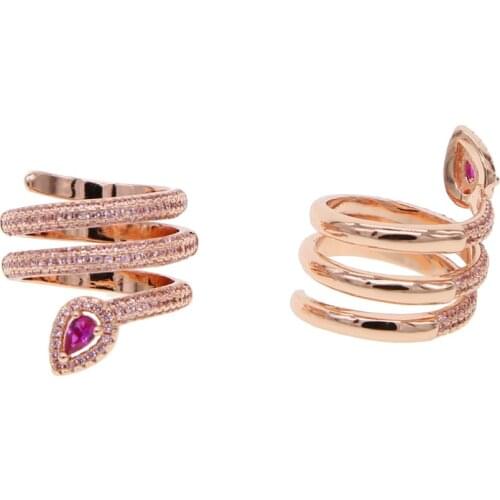 Open size adjustable rings clear red cubic zirconia multi wrap women full finger snake shaped ring fashion jewelry
