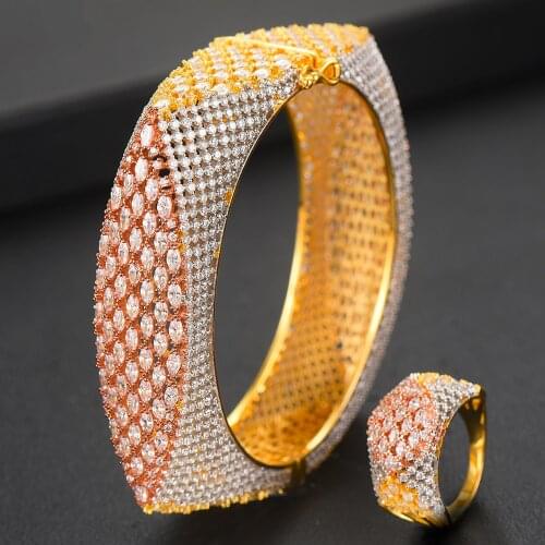 GODKI Luxury Square 2pcs Bangle Ring Set For Women Full Micro Cubic Zircon Pave Party Wedding Saudi Arabic Dubai Jewelry Sets