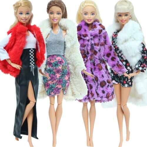 Fashion Doll Coat Dress Fur Gown Dating Party Daily Casual Wear Winter Tops Outfit Skirt Clothes for Barbie Doll Accessories Toy