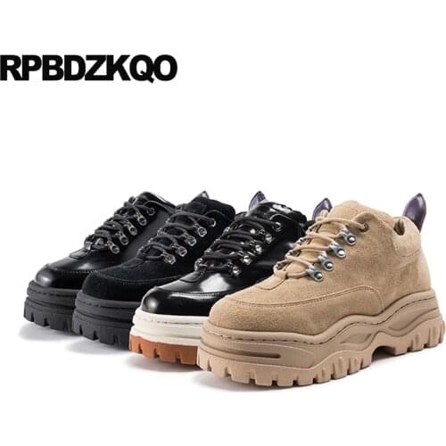 Muffin Lace Up Slip Resistant Designer Shoes China Suede Flats Brown Harajuku Platform Genuine Leather Women Thick Sole Creepers