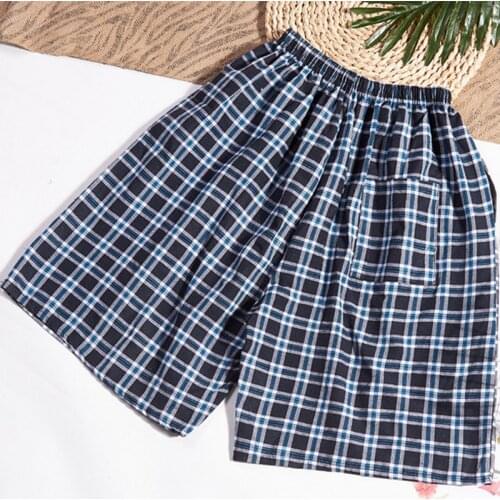Pajama Men Mens Cotton Trousers And Shorts Double Cotton Gauze Casual Living Pants Beach Pants Cotton Plaid Sleepwear Mens