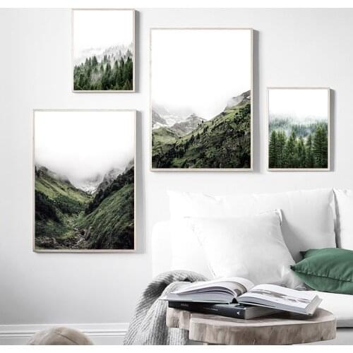 Nature Landscape Wall Art Poster Mountain Forest Trees Print Nordic Painting Decorative Picture Modern Home Decoration