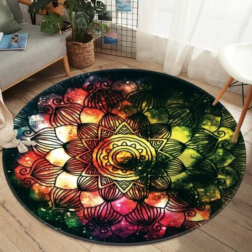 Non-slip Bath Mat Round Carpet Flannel Living Room Bedroom Decorative Carpet Colourful Style Mandala Carpet Sky Pattern Starry