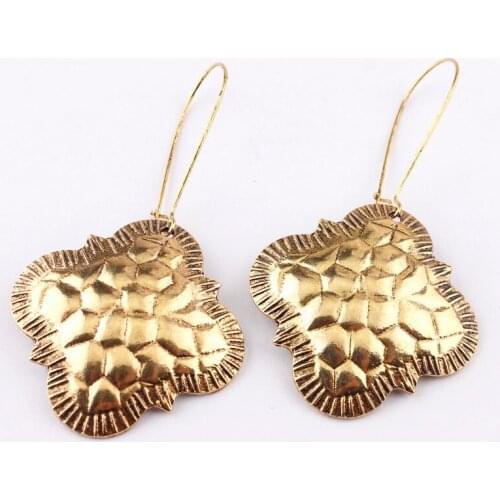 ZWPON 2019 New Vintage Gold Textured Honeycomb Quatrefoil Drop Earrings for Women Fashion Large Earrings Jewelry Wholesale