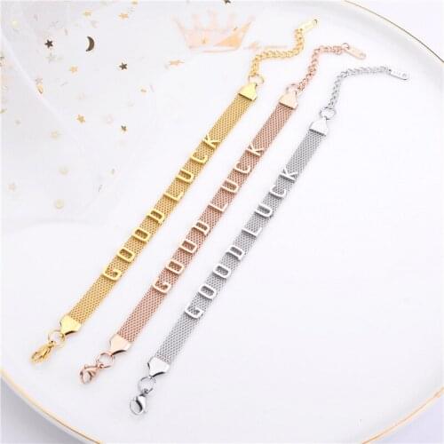2021 New Fashion Gold Bracelet Never Fade Goodluck Letter Watch Style Titanium Steel Bracelet For Woman Jewelry Gift