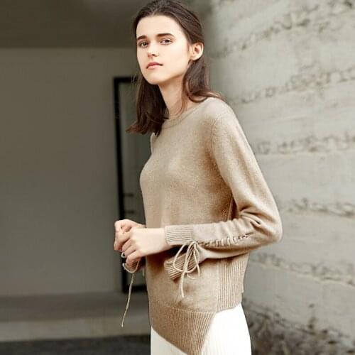 ZHILI 2018 New Autumn Winter O-Neck Lace Up Sleeve Cashmere Sweater