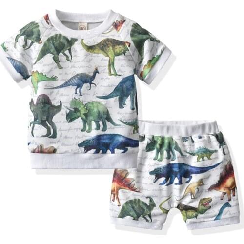 New Toddler Boys Clothing Set Newborn Cartoon Dinosaur Suit Kids Short Sleeve T-Shirt+Shorts Casual Summer Baby Outfits 2 3 4 5T