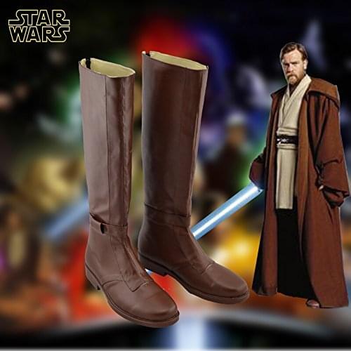 Star Jedi Obi-Wan Kenobi Wars Cosplay Shoes Brown Boots Custom Made