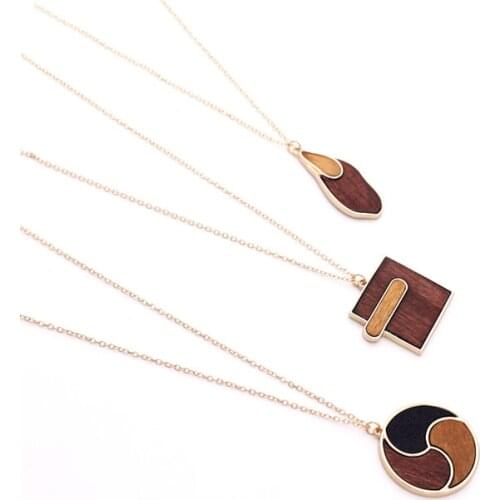 Trendy Wood Geometry Pendant Choker Necklace Woman Vintage Boho Chunky Neckalces Collares Collier Femme Jewelry 2020 New