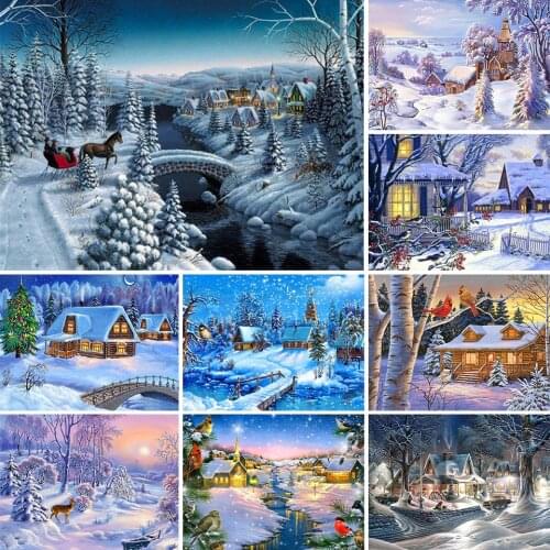 Landscape 5D DIY Diamond Painting Winter Snow Cross Stitch Full Drill Square Embroidery Mosaic Picture of Rhinestones Home Decor