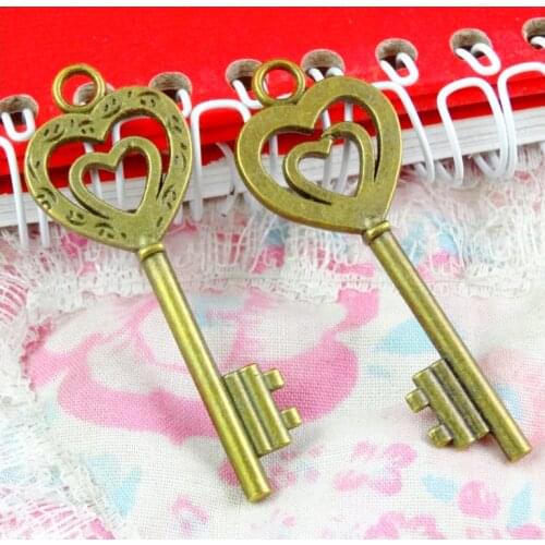 20Pcs 19*52MM Antique Bronze Plated Heart Key Charms Pendant For Jewelry Making Bracelet DIY Accessories