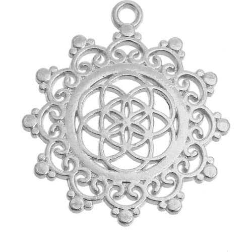 DoreenBeads Alloy Seed Of Life Pendants Flower gold color/dull silver color Hollow Carved 34mm(1 3/8") x 30mm(1 1/8"), 5 PCs