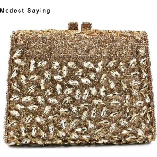 Luxury Royal Gold Bling Handbags for Wedding Party 2018 Women Shiny Crystal Prom Evening Purse Dolly Bags Wedding Accessories