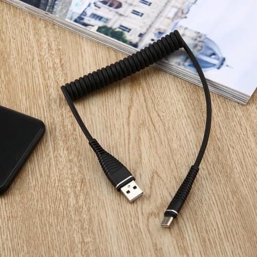 USB-C Type C Cable Coiled Spring Spiral Type-C Male Extension Cord Data Sync Charger Wire Charging Cable