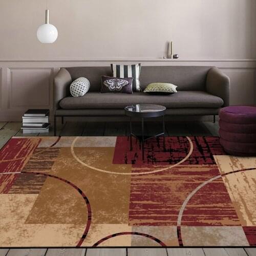 Stylish Modern Nordic Red-brown Arc Square Geometric Stitching Living Room Bedroom Kitchen Bedside Carpet MatCustom Size