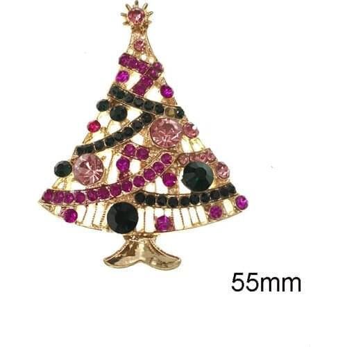 Rhinestone Pink Green Goldtone Top Star Christmas Tree Brooch Pin Christmas gift