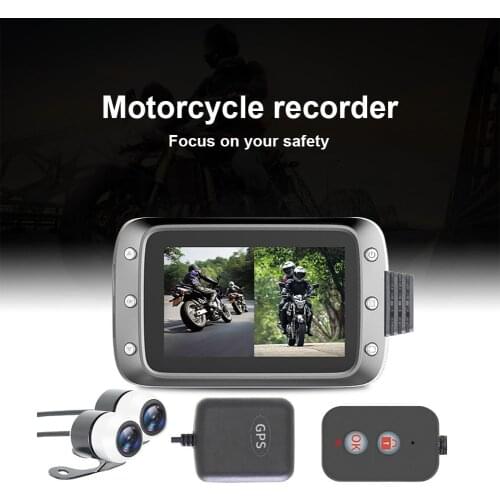 Motorcycle Dash Cam Camera Waterproof 1080p Dual Lens 140° Wide Angle 3" LCD Screen with Night Vision Loop Recording With GPS