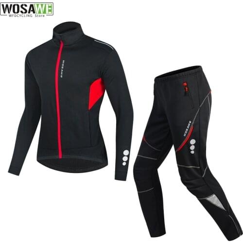 WOSAWE Winter Cycling Clothing Set Thermal Fleece Jacket and Pants Windproof Cycling Jersey Set Water Resistant Biker Jackets