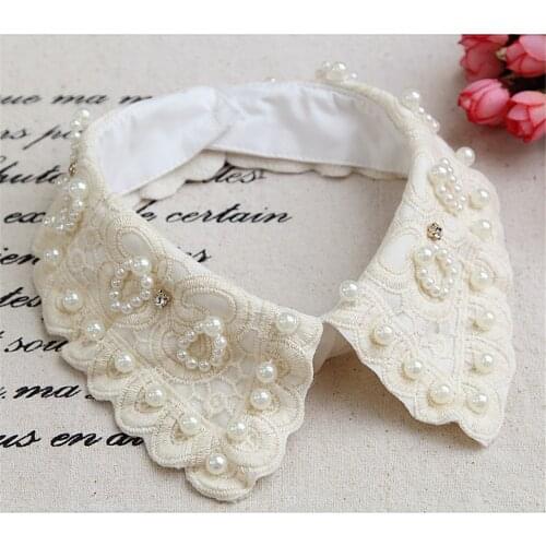 Ladies Women Adult Detachable Shirt Fake Collar Vintage lace pearl False Collar Blouse Neckwear Clothing Accessories wholesale