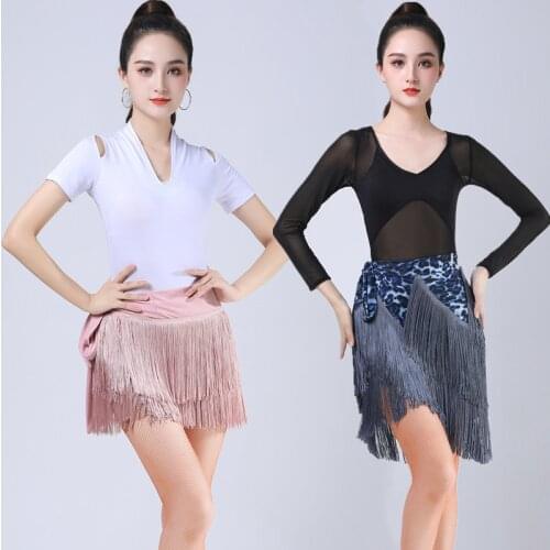 2021 Pink Fringe Women Latin Dance Skirt Waist Chain Latin Dancing Skirt Practise Cloths Samba Tango Chacha Dancing Performamnce