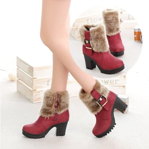 Womens Platform Heels Winter Boots Round Toe High (5cm-8cm) Square Heel Platform Boots Gothic Zapatos De Mujer 2020
