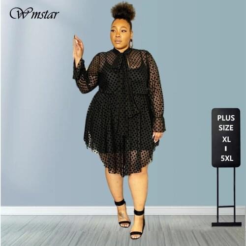 Plus Size Black Dress Wholesale Dropshipping Sexy Mesh Office Ladies Party Elegant Knee-Length Dresses for Women High Quality