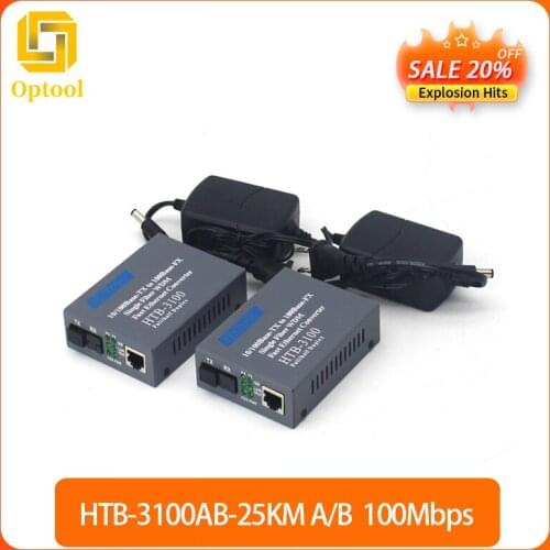 1 Pair HTB-3100AB-25KM A/B 100Mbps Fiber Optical Media Converter Single Mode Single Fiber SC Port 25KM