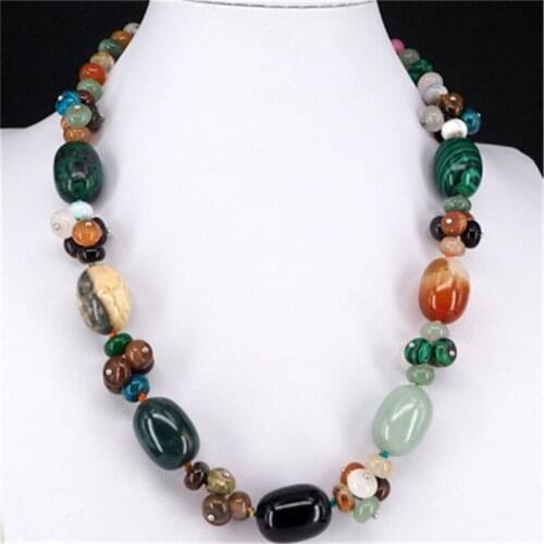 1PCS Bohemian Oval Natural Stone Necklace Agates Crystal Quartz 15*21mm Beads Female Sweater Pendant Necklaces Jewelry Findings
