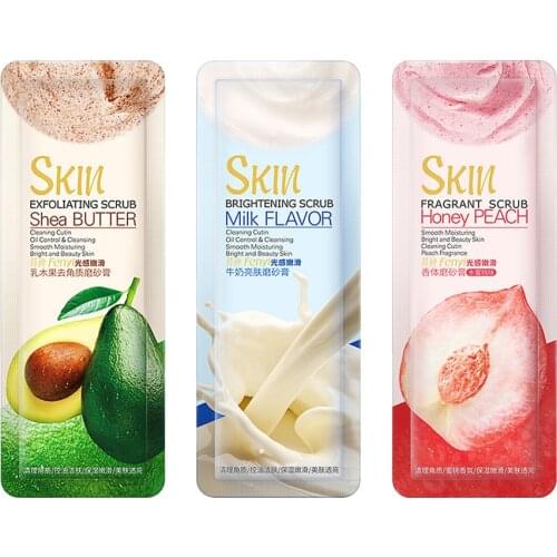 10PCS Bagged Shea Butter Milk Honey Peach Extract Deep Cleansing Scrub Exfoliating Oil Control Fine Pores Peeling Skin Care