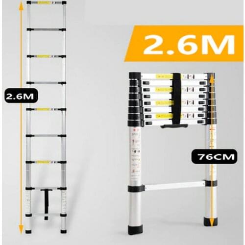 2.6M telescopic ladder single straight ladder family portable folding ladder project thickened aluminum alloy one-word ladder