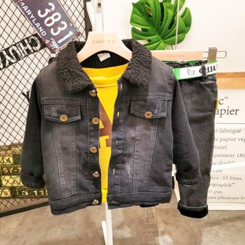Boys Clothing Sets 2020 New Toddler Boys Tracksuits Kids Boys Denim Velvet Jacket+sweatshirt+jeans 3pcs Suit Thanksgiving Outfit
