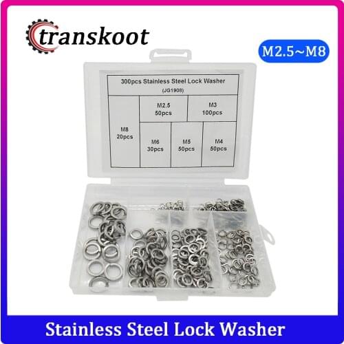 300pcs Stainless Steel Lock Washer Spring Split Washer Assortment Kits