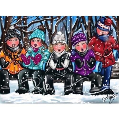 5d diamond painting Children playing in the snow diy full square diamond round diamond mosaic DIY rhinestone painting A527