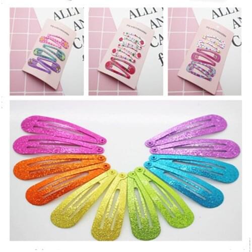 12 pcs/lot Fashionable Glitter Hair Snap Clips Hairgrips Colorful Solid Metal Hairpins Girls Black Simple Hair Clips Accessories