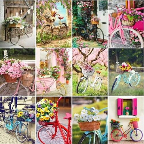DIY 5D Diamond Painting Flower Bicycle Diamond Embroidery Cross Stitch Full Round Mosaic Rhinestones Landscape Wall Art Decor