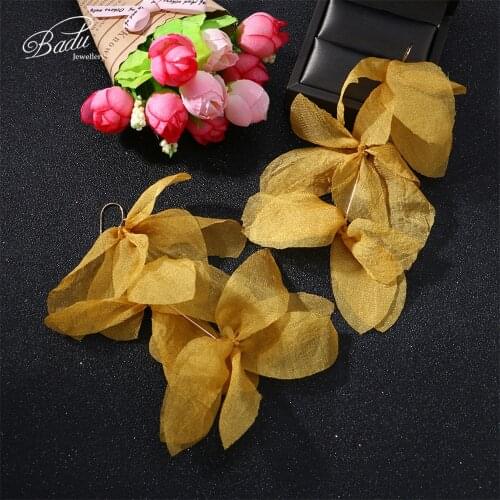 Badu Colorful Yarn Flower Long Drop Earrings Handmade 3 Layers Yarn Fabric Flower Earring Women Christmas Jewelry Wholesale