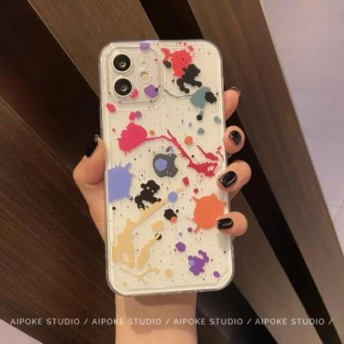 Cool Fashion Color Splashing of Individual Art Case For iPhone 12 11 Pro X XR XS MAX 8 7 Plus SE Transparent Cover Coque Capa