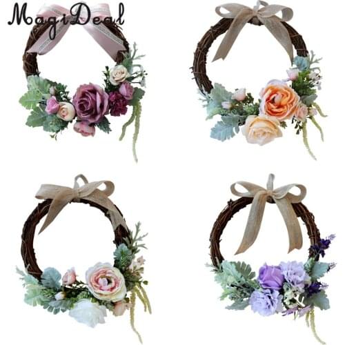 Rustic Silk Artificial Rose Flower Wreath Headdress Wedding Summer Garland Wedding Rustic Fake Wreaths Home Wall Door Decoration