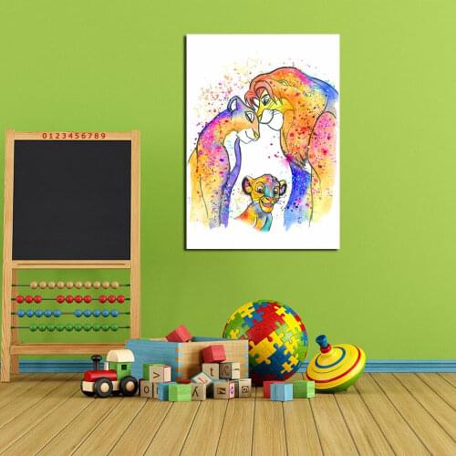 Disney The Lion King Moive Watercolor Printing Canvas Painting Lion Family Poster And Print Wall Art Picture For Kids Room Decor