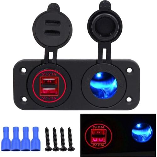 DIY Car 4.2A Dual USB Charger Power Outlet with Led Light and Cigarette Lighter Socket for Car Motor Homes Yacht Boat Etc (Blue)