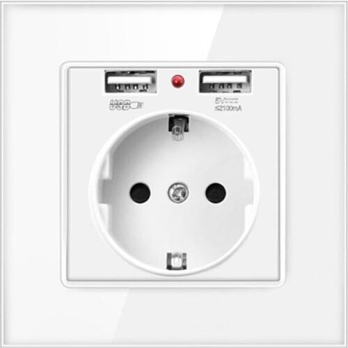 Home Panel Power Socket Wall Flush-mounted EU/DE Plug Socket 16A Standard Electrical Outlet with 2 USB Ports Charger