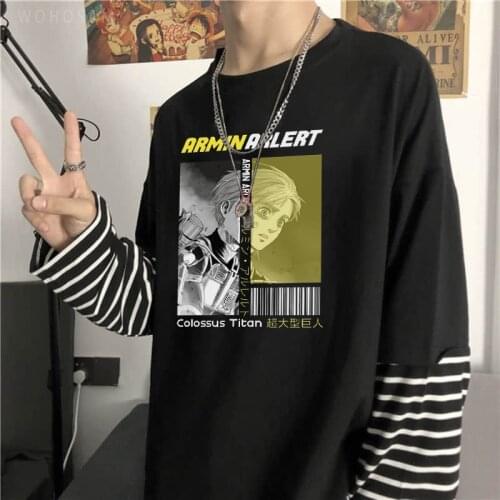 Anime Attack On Titan ARMIN ARLERT T Shirts Top Japanese Manga Funny Colossus Tican Summer Oversized Long Sleeve Striped T Shirt