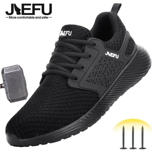 JIEFU Work Sneakers for Men Women Lightweight Flexible Steel Toe Shoes Breathable Construction Footwear