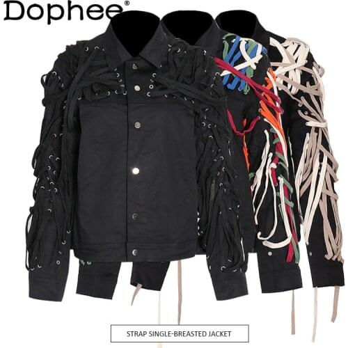 Spring 2021 New Fashion Heavy Black 3D Bandage Single-Breasted Coats Loose Casual Contrast Color Jacket Tops Outerwear Clothes