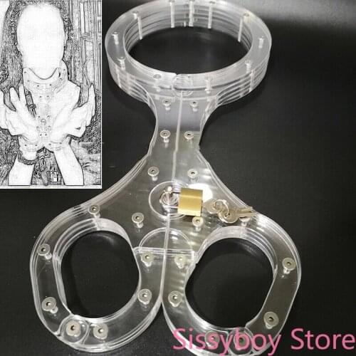 Clear Crystal Yoke Collar Wrist Cuff with Restraint Affixed New Shackles Pillory Sex for Couple bdsm