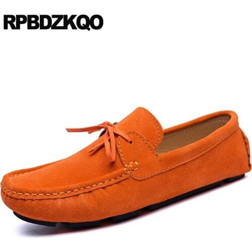 Runway Flats Spring Real Leather Genuine Italian Mens Shoes Brands British Style Fashion Orange Luxury Brand Moccasins Suede