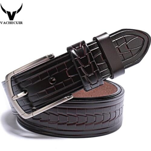 Cowhide Pin Buckle Belts for Men Belts Vintage Carve High Quality Genuine Leather Male Strap for Jeans Waistband LC01