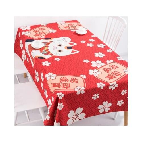 New year fortune cat Japanese sakura coffee table cloth linen tablecloth cover towel thick antependium decoration round desk